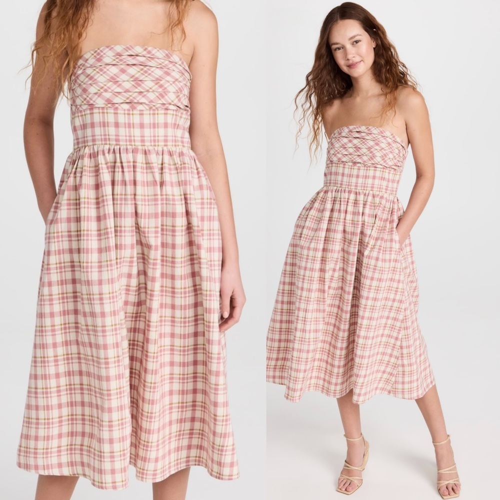 O.P.T. Erva Dress cream pink plaid Size XL NWT
